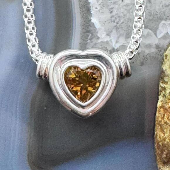 Carolyn Pollack Sterling Silver Faceted Citrine Slide Heart Pendant W/Necklace - Picture 1 of 10